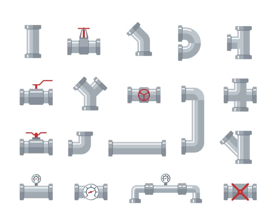 Illustrations of several pipe items.
