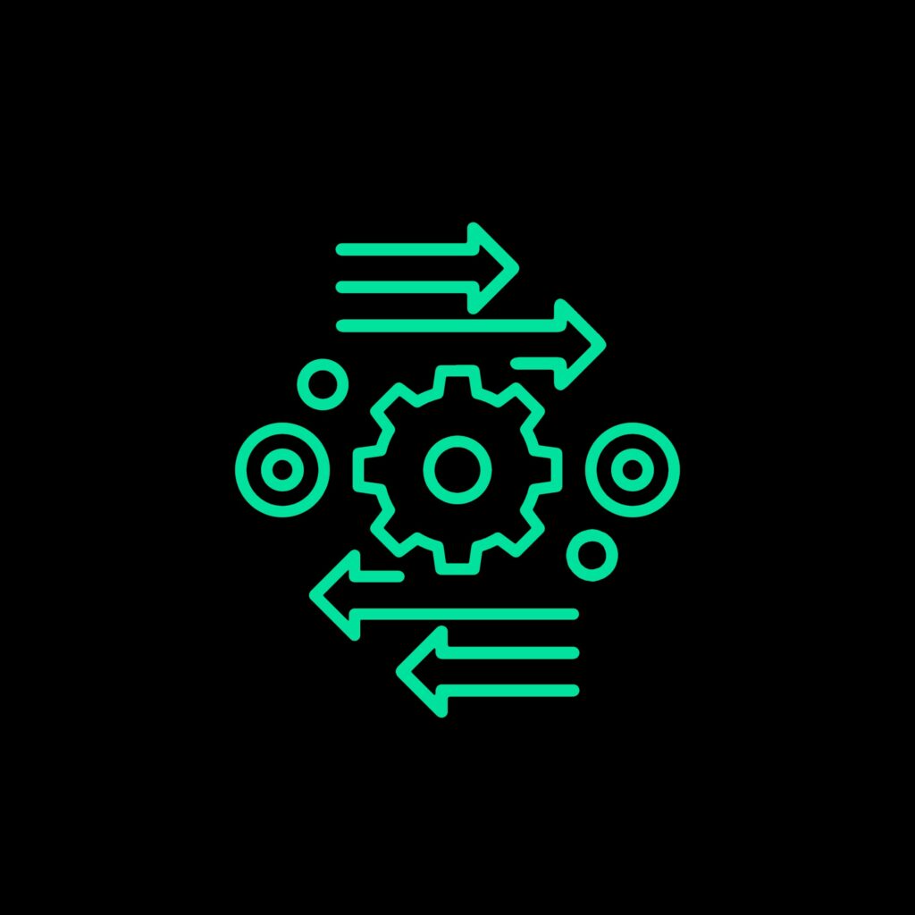 Gears and arrows, depicting movement, exchange, and systems